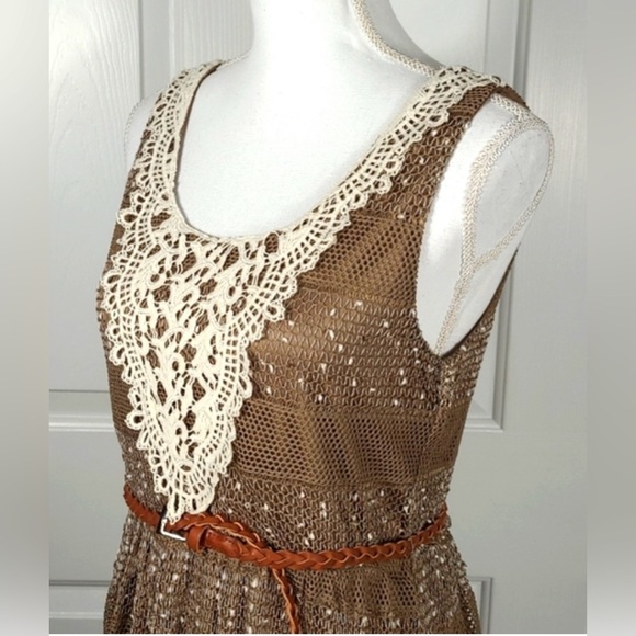 NWT Med A'Reve Striped Net Crocheted Maxi Sundress w/ Crocheted Neckline & Belt - Picture 12 of 16